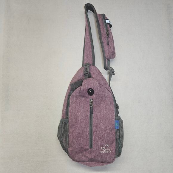 WATERFLY Small Crossbody Sling Backpack Purple and Grey - Picture 1 of 10